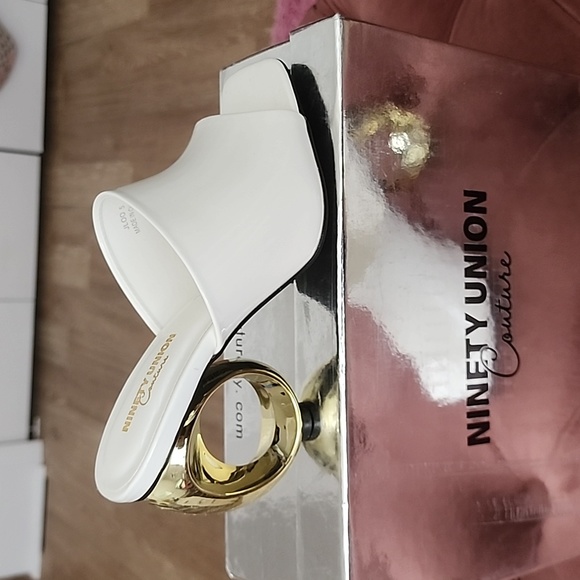 Gold Sculptured & White Patent Mules - Picture 6 of 10